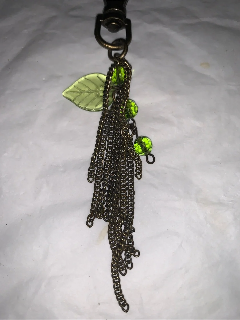 Antique Green Leaf Tassel Purse Charm with Beads